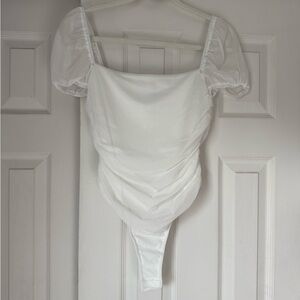 Elegant White Puff Sleeve Bodysuit